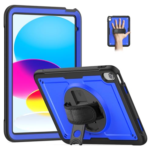 Loyrina Schutzhülle für iPad (A16) 11. Generation 27,9 cm (11 Zoll), 2025, leicht, robust, Design aus zwei Materialien, um 360° drehbar, verstellbare Leder-Handschlaufe, faltbarer Ständer, langlebig von Loyrina