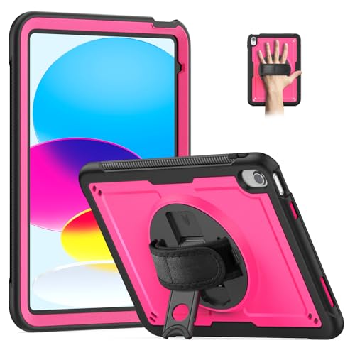 Loyrina Schutzhülle für iPad (A16) 11. Generation 27,9 cm (11 Zoll), 2025, leicht, robust, Design aus zwei Materialien, um 360° drehbar, verstellbare Leder-Handschlaufe, faltbarer Ständer, langlebig von Loyrina
