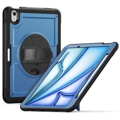 Loyrina Schutzhülle für iPad Air 27,9 cm (11 Zoll) 7. Generation 2025 M3 2024 M2, leicht, robust, Dual-Material-Design, um 360° drehbar, verstellbare Handschlaufe, faltbarer Ständer, langlebig mit von Loyrina