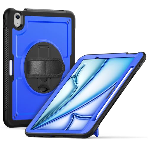 Loyrina Schutzhülle für iPad Air 27,9 cm (11 Zoll) 7. Generation 2025 M3 2024 M2, leicht, robust, Dual-Material-Design, um 360° drehbar, verstellbare Handschlaufe, faltbarer Ständer, langlebig mit von Loyrina