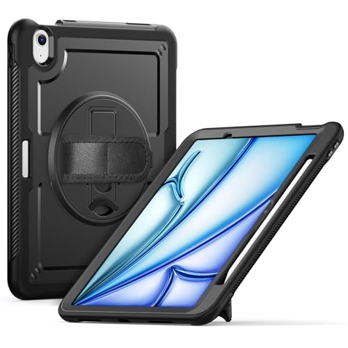 Loyrina Schutzhülle für iPad Air 27,9 cm (11 Zoll) 7. Generation 2025 M3 2024 M2, leicht, robust, Dual-Material-Design, um 360° drehbar, verstellbare Handschlaufe, faltbarer Ständer, langlebig mit von Loyrina