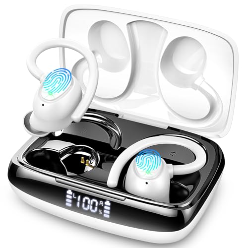 Lrecat Bluetooth Kopfhörer Sport, Kopfhörer Kabellos Bluetooth 5.3 Stereo mit ENC Mic Lärmreduzierung, 48H In ear Kopfhörer bluetooth mit LED-Anzeige, Tiefer Bass, USB-C, IP7 Wasserdicht Ohrhörer Weiß von Lrecat