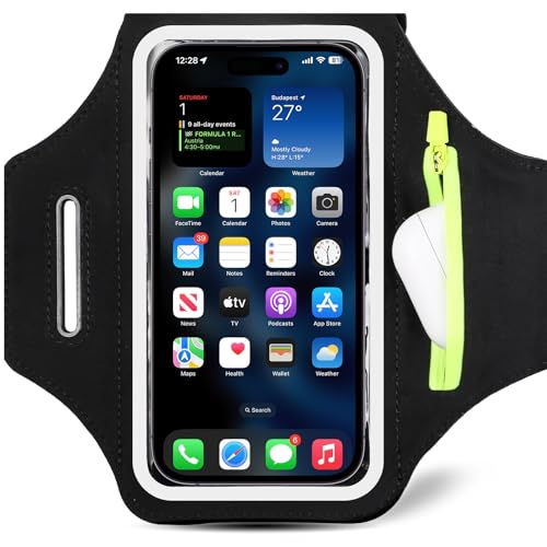 Sportarmband mit Kopfhörer-Tasche, Handyhalterung Arm mit AirPods-Tasche, für iPhone 15 Pro Max/14/13/12/11, Galaxy S24 Ultra/S23/S22, Xiaomi, Huawei, Google Pixel (bis 6,8") – Schwarz von Lrocotanc