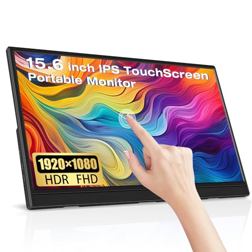 Lrtzcbi Touchscreen Portable Monitor 15,6 Zoll IPS Bildschirm Full HD 1080P HDR Tragbarer Externer Monitor mit Lautsprecher HDMI USB-C für PC/Laptop/PS4/Xbox/Switch/Telefon,Plug&Play von Lrtzcbi