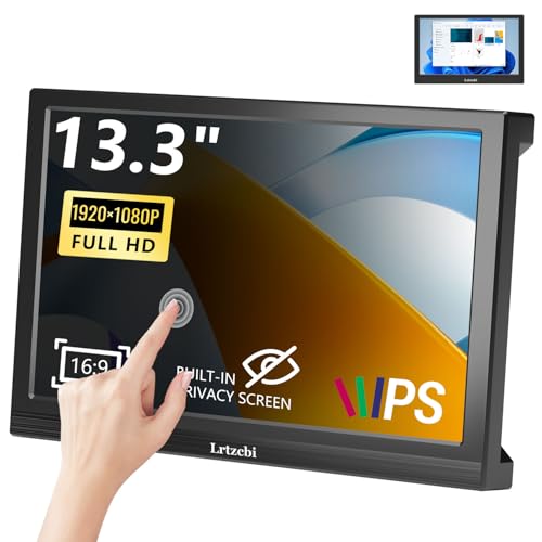 Lrtzcbi Tragbarer Monitor Touchscreen 13,3 Zoll, FHD 1920x1080P LED Touch Bildschirm Eingebauter Sichtschutz mit HDMI und VGA, Tragbarer Monitor für Laptop/PC/Switch/PS/Xbox/Raspberry Pi von Lrtzcbi