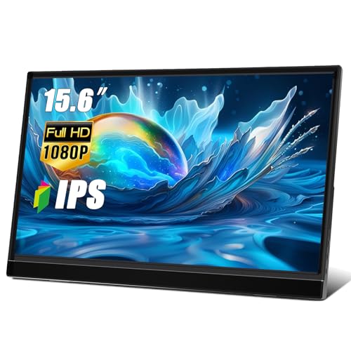 Lrtzcbi Tragbarer Monitor 15,6 Zoll, 1920x1080P HDR IPS Bildschirm mit USB C HDMI Anschluss, Eingebauter Ständer/Lautsprecher Tragbarer Monitor für Laptop/PC/Phone/Xbox/Switch/PS4 von Lrtzcbi