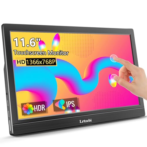 Lrtzcbi Tragbarer Monitor Touchscreen 11,6 Zoll, HDR 1366x768P IPS Bildschirm Touch Screen mit HDMI USB C, Eingebaute Lautsprecher Portable Monitor für Laptop/Mac/Phone/Xbox/PS3/4/PC von Lrtzcbi
