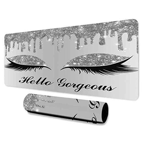 LshyMn Hello Gorgeous großes Mauspad, 80 x 30 x 0,3 cm, Weiß / Silber, glitzernder Stern, Wassertropfen, Wimpernmuster, Spiel-Mauspad für Studio, Schreibtisch, Computer, Schreibtisch BDLSMN124 LshyMn Hello Gorgeous großes Mauspad, 80 x 30 x 0,3 cm, Weiß / Silber, glitzernder Stern, Wassertropfen, Wimpernmuster, Spiel-Mauspad für Studio, Schreibtisch, Computer, Schreibtisch BDLSMN124 von LshyMn