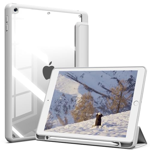 Lsmmpoba Hülle für iPad 9. / 8. / 7. Generation mit Stifthalter 10.2 Zoll Modell 2021/2020 / 2019, Stoßfeste Schutzhülle mit transparenter Hartschale auf der Rückseite mit Standfunktion, Grau von Lsmmpoba
