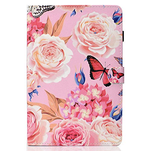Lspcase Galaxy Tab A 10.5 Zoll Hülle PU Leder Flip Tasche Case Magnetvers Stand Tablet Schutzhülle mit Auto Schlafen/Aufwachen Funktion für Samsung Galaxy Tab A 10.5 SM-T590 SM-T595 Rose Schmetterling von Lspcase