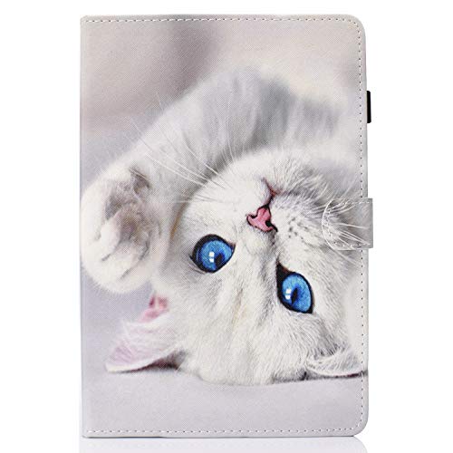 Lspcase Galaxy Tab A 10.5 Zoll Hülle PU Leder Flip Tasche Case Magnetvers Stand Tablet Schutzhülle mit Auto Schlafen/Aufwachen Funktion für Samsung Galaxy Tab A 10.5 SM-T590 SM-T595 Weiße Katze von Lspcase