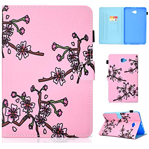 Lspcase Hülle für Samsung Tab A6 10.1 SM-T580 / SM-T585 PU Leder Case Magnetisch Flip Cover Etui mit Auto Schlaf/Aufwach Funktion und Stifthalter für Samsung Galaxy Tab A 10.1 Zoll 2016 Pflaumenblüte von Lspcase