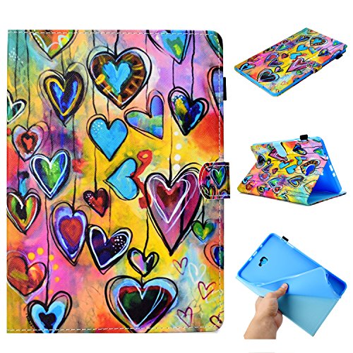 Lspcase Hülle für Samsung Tab A6 10.1 SM-T580 / SM-T585 PU Leder Case Magnetisch Flip Cover Etui mit Auto Schlaf/Aufwach Funktion und Stifthalter für Samsung Galaxy Tab A 10.1 Zoll 2016 Bunte Herzen von Lspcase