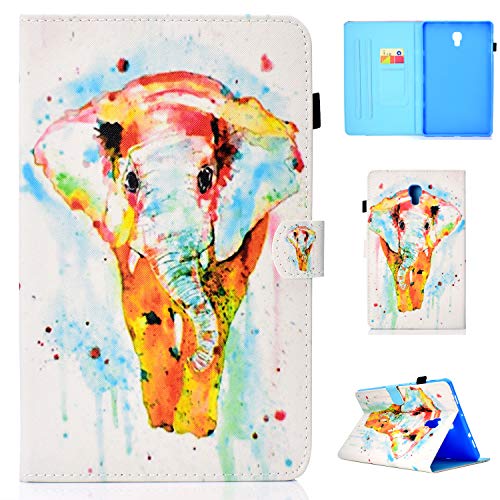 Lspcase Kompatibel für Samsung Galaxy Tab A 10.5 Zoll SM-T590 T595 PU Schutz Hülle Flip Cover Case im Bookstyle mit Stifthalter Standfunktion Karteneinschub und Magnetverschluß Etui Aquarell Elefant von Lspcase