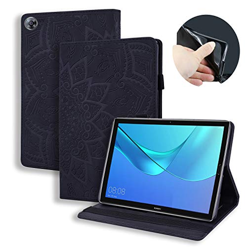 Lspcase Schutzhülle für Huawei Mediapad M5 Pro/M5 10 10.8 Zoll Leder Hülle Stand Flip Cover Brieftasche Tablet Case mit Stifthalter for Huawei Mediapad M5 10 10.8"/M5 Pro 10.8 Mandala Blume Schwarz von Lspcase