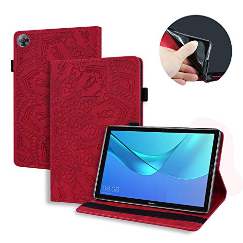 Lspcase Schutzhülle für Huawei Mediapad M5 Pro/M5 10 10.8 Zoll Leder Hülle Stand Flip Cover Brieftasche Tablet Case mit Stifthalter for Huawei Mediapad M5 10 10.8"/M5 Pro 10.8 Mandala Blume Rot von Lspcase