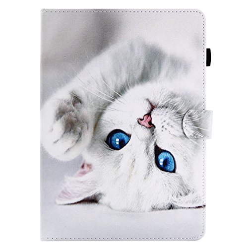 Lspcase iPad 9.7 Zoll Hülle 5./6. Generation PU Leder Hülle Brieftasche Flip Stand Schuthülle Tasche iPad Air/Air 2 Hülle Con Auto Schlaf Funktion für iPad 2017/iPad 2018,iPad Air/Air 2 Weiße Katze von Lspcase