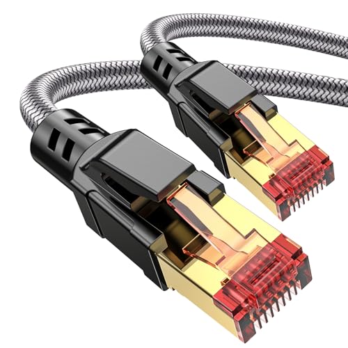 Ltemziiy Cat 8 Lan Kabel 1M,40Gbps Hochgeschwindigkeits Gigabit 2000MHz Geflochtener Netzwerkkabel Ethernet Kabel,S/FTP Patchkabel mit RJ45 vergoldeter Stecker,für PS5/Laptop/Router/Gaming von Ltemziiy