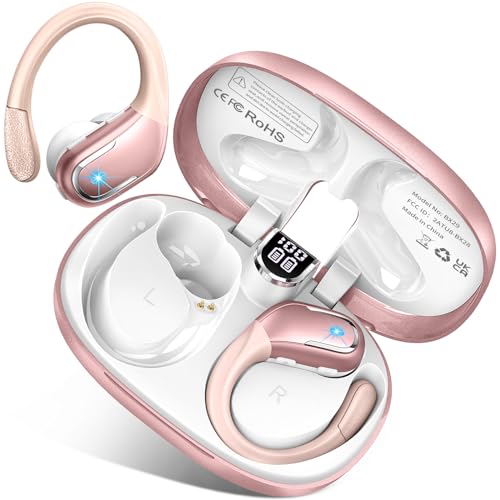 Bluetooth Kopfhörer Sport, 75H Kopfhörer Kabellos Bluetooth 5.3 HiFi Stereo mit CVC8.0 Mic, In Ear Kopfhörer Noise Cancelling Earbuds, Tiefer Bass, LED-Anzeige, IP7 wasserdichte Ohrhörer(Rose Gold) von Ltinist