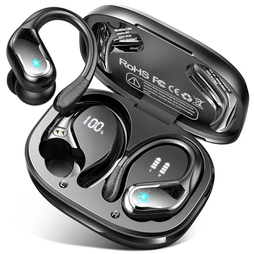 Bluetooth Kopfhörer Sport, In Ear Kopfhörer Kabellos Bluetooth 5.3 mit HD Mic, 75H ENC Noise Cancelling Wireless Earbuds mit Deep Bass, Dual LED Anzeige, IP7 Wasserdicht Ohrhörer, USB-C, Schwarz von Ltinist