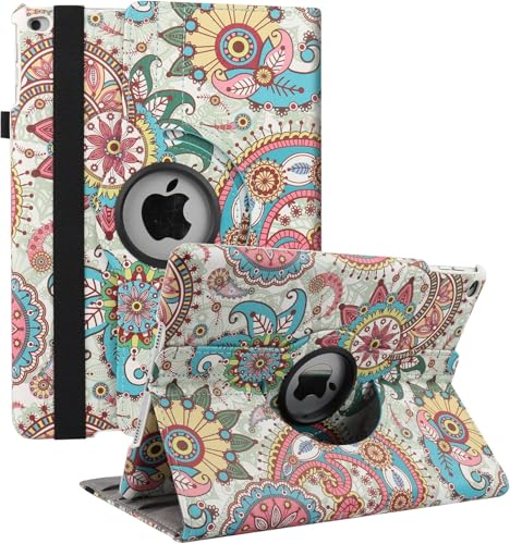 Drehbare Hülle für iPad 9. Generation 2021, 8. Generation 2020, 7. Generation 10,2" 2019 – 360Grad drehbarer Standfuß mit Mehreren Blickwinkeln, Auto Aufwachen/Schlafen (Blau Ethnisch) von Lturxq