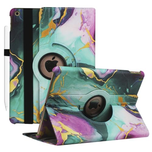Drehbare Hülle für iPad 9. Generation 2021, 8. Generation 2020, 7. Generation 10,2" 2019 – 360Grad drehbarer Standfuß mit Mehreren Blickwinkeln, Auto Aufwachen/Schlafen (Dunkelgrüner Treibsand) von Lturxq