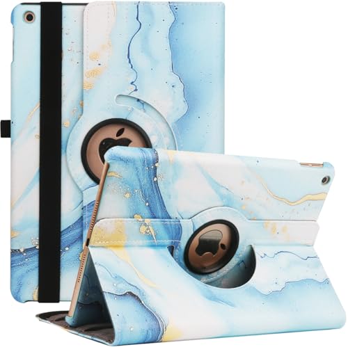 Drehbare Hülle für iPad 9. Generation 2021, 8. Generation 2020, 7. Generation 10,2" 2019 – 360Grad drehbarer Standfuß mit Mehreren Blickwinkeln, Auto Aufwachen/Schlafen (Hellblauer Treibsand) von Lturxq