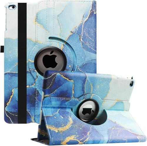 Hülle für iPad 9.7 2018/2017 (6./5. Generation) / iPad Air 2 / iPad Air - 360-Grad drehbarer Standfuß mit Mehreren Blickwinkeln, automatisches Aufwachen/Schlafen (Dunkelblauer Marmor) von Lturxq