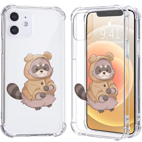 LuGeKe Süße Waschbär-Handyhülle für iPhone 14, Kawaii-Tiere, weiches TPU, flexibel, Ganzkörper-Airbag, stoßfest, Schutz für Frauen und Mädchen von LuGeKe