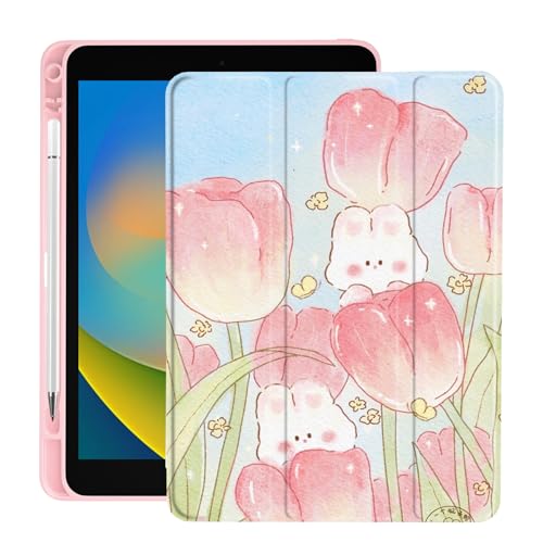 Schutzhülle für iPad 9,7 Zoll (24,6 cm) 5. / 6. Generation, mit Stifthalter, faltbare rosa Lederhülle, unterstützt automatische Schlaf- und Aufwachfunktion von LuGeKe