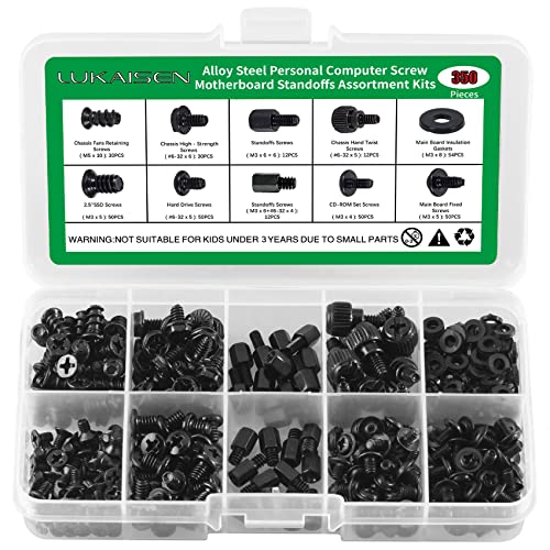 PC Schrauben Set, 350Stk SSD Schraubenset, PC Motherboard Computerschrauben Abstandshalter Kit, Schrauben #6-32 Stecker auf M3-Buchse für Festplattenlüfter, Gehäuse, SSD, CD-ROM, Computer von LuKaiSen