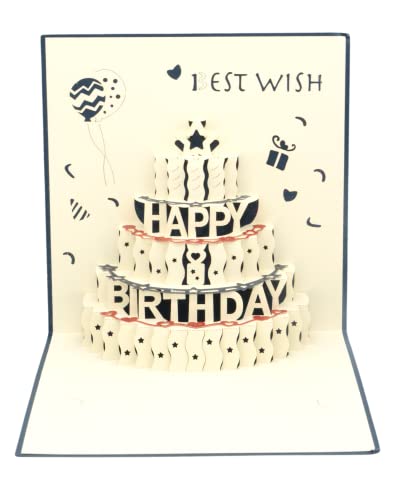 LuLu 3D Pop Up Karte – Geburtstagskarte mit 5 Schichten Kuchen, Happy Birthday Karte, Glückwunschkarte, Grußkarten für Geburtstag, Geburtstagsgrusskarte von LuLu