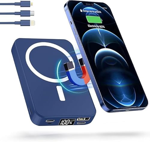 LuLuanping Power Bank, 20W Powerbank, High-Speed Portables Ladegerät, Magnetische Power Bank, Integriertem USB-C Kabel, LED-Anzeige, für iPhone, Samsung, Huawei, xiaomi Smartphones (Blau) von LuLuanping
