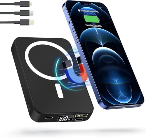 LuLuanping Power Bank, 20W Powerbank, High-Speed Portables Ladegerät, Magnetische Power Bank, Integriertem USB-C Kabel, LED-Anzeige, für iPhone, Samsung, Huawei, xiaomi Smartphones (Schwarz) von LuLuanping