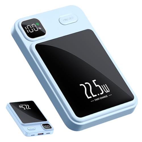 LuLuanping Wireless Power Bank, 10000mAh Magnetische Powerbank Mini PD 22.5W Schnellladen mit LED Display, Akkupack Kompatibel mit MagSafe für iPhone 15/14/13/12 Plus/Mini/Pro/Pro Max (Blau) von LuLuanping