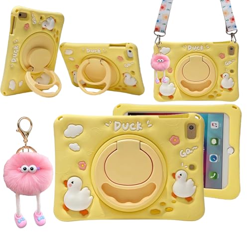 3D-Schutzhülle für iPad Mini 7 (A17 Pro) 2024/Mini 6 2021 21,1 cm (8,3 Zoll), Kawaii-Cartoon-Ente aus weichem Silikon, drehbarer Ständer, mit Umhängeband, für Kinder, Teenager, Mädchen, Frauen von Lubiogio