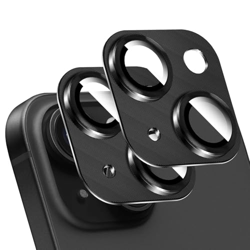 LucBuy 2 Stück Metall Kameraschutz für iPhone 15/iPhone 15 Plus, 3D Textur Aluminium Abdeckung Telefondekoration, Kratzfeste Vollständige Abdeckung der Kamerarückseite aus Titan von LucBuy