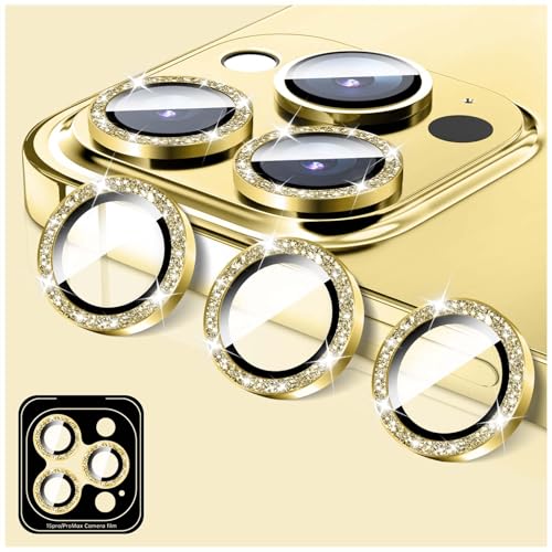 LucBuy Kamera Schutz für iPhone 11 Pro/iPhone 11 Pro Max, Glitzer 9H Hartglas Kamera-Abdeckung Filmaufkleber, Automatisch Ausrichtende Einzelne Metallringe, Glänzendes Handyzubehör von LucBuy
