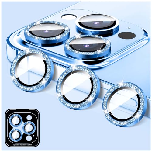 LucBuy Kamera Schutz für iPhone 11 Pro/iPhone 11 Pro Max, Glitzer 9H Hartglas Kamera-Abdeckung Filmaufkleber, Automatisch Ausrichtende Einzelne Metallringe, Glänzendes Handyzubehör von LucBuy