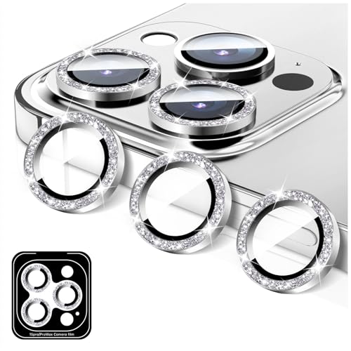 LucBuy Kamera Schutz für iPhone 16 Pro/iPhone 16 Pro Max, Glitzer 9H Hartglas Kamera-Abdeckung Filmaufkleber, Automatisch Ausrichtende Einzelne Metallringe, Glänzendes Handyzubehör von LucBuy