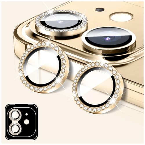 LucBuy Kameraschutz für iPhone 11, Diamant Aufkleber für Kameraobjektiv Abdeckung, Displayschutzfolie aus Gehärtetem Glas, Individuelle Automatisch Ausrichtende Metallringe von LucBuy