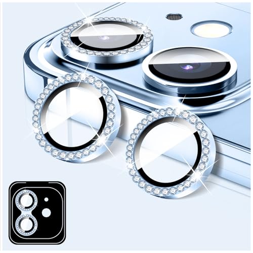 LucBuy Kameraschutz für iPhone 13/iPhone 13 Mini, Diamant Aufkleber für Kameraobjektiv Abdeckung, Displayschutzfolie aus Gehärtetem Glas, Individuelle Automatisch Ausrichtende Metallringe von LucBuy