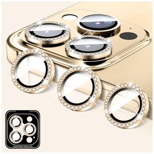 LucBuy Kameraschutz für iPhone 13 Pro/iPhone 13 Pro Max, Diamant Aufkleber für Kameraobjektiv Abdeckung, Displayschutzfolie aus Gehärtetem Glas, Individuelle Automatisch Ausrichtende Metallringe von LucBuy