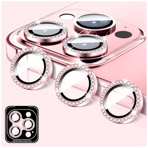 LucBuy Kameraschutz für iPhone 14 Pro/iPhone 14 Pro Max, Diamant Aufkleber für Kameraobjektiv Abdeckung, Displayschutzfolie aus Gehärtetem Glas, Individuelle Automatisch Ausrichtende Metallringe von LucBuy