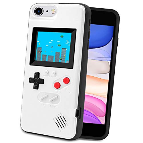 LucBuy Spielekonsolenhülle für iPhone, Schutzhülle mit Eigener Stromversorgung und 36 Spielen,Cooles Farbdisplay,Stoßfeste Videospiel-Handytasche für iPhone 6/6s/7/8/SE2 - Weiß von LucBuy