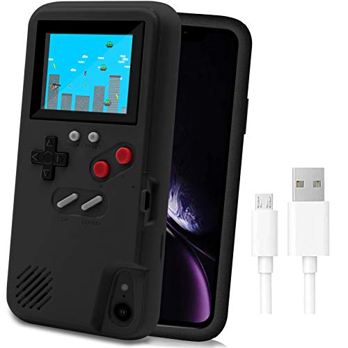 LucBuy Spielekonsolenhülle für iPhone, Schutzhülle mit Eigener Stromversorgung und 36 Spielen,Cooles Farbdisplay,Stoßfeste Videospiel-Handytasche für iPhone XR - Schwarz von LucBuy