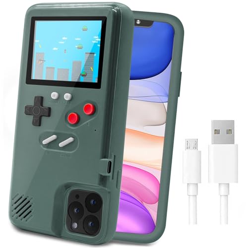 LucBuy Spielekonsolenhülle für iPhone, Schutzhülle mit Eigener Stromversorgung und 36 Spielen,Cooles Farbdisplay,Stoßfeste Videospiel-Handytasche iPhone 11 Pro - Grün von LucBuy