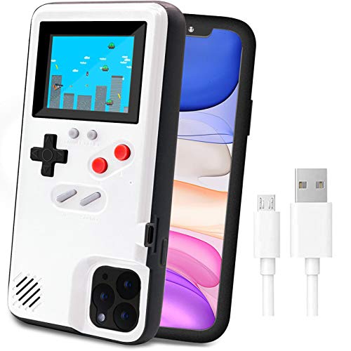 LucBuy Spielekonsolenhülle für iPhone, Schutzhülle mit Eigener Stromversorgung und 36 Spielen,Cooles Farbdisplay,Stoßfeste Videospiel-Handytasche iPhone 11 Pro Max - Weiß von LucBuy