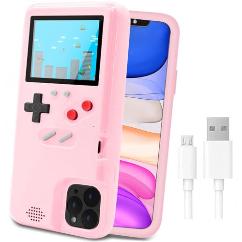 LucBuy Spielekonsolenhülle für iPhone, Schutzhülle mit Eigener Stromversorgung und 36 Spielen,Cooles Farbdisplay,Stoßfeste Videospiel-Handytasche iPhone 11 - Rosa von LucBuy