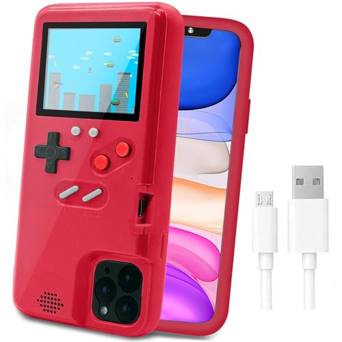 LucBuy Spielekonsolenhülle für iPhone, Schutzhülle mit Eigener Stromversorgung und 36 Spielen,Cooles Farbdisplay,Stoßfeste Videospiel-Handytasche iPhone 11 - Rot von LucBuy